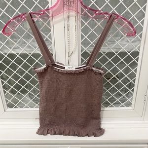 ADC Smocked Grey Frill Ruffle Tank Top Spaghetti Strap Sz S